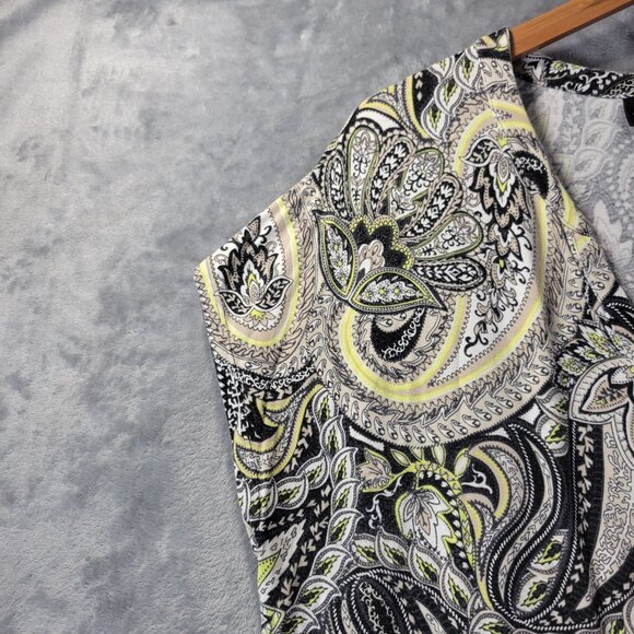 Dana Buchman Womens Top Large Black White Paisley Print Short Sleeve Top - Picture 3 of 9